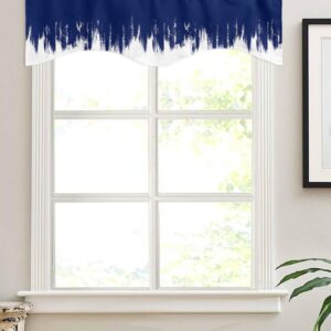 YOKOU Kitchen Valances for Windows Abstract Oil Painting Smear Navy Blue White Light Filtering Short Curtains for Windows Bedroom Privacy Added Rod Pocket Design 60x18inch,2pcs