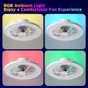 ocioc Low Profile Ceiling Fans with Lights,18 in Smart Ceiling Fans with Alexa/Google Assistant/App Control Color Changing LED-RGB Back Ambient Light for Bedroom