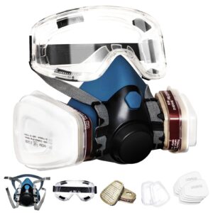 lminhan respirator mask,half facepiece gas mask with goggle and 6001 filters for chemical, spray paint woodworking welding construction sanding epoxy resin