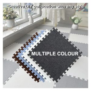 10 Pcs Carpet Interlocking Foam Mats, Cotton Linen Puzzle Play Mat - Perfect for Floor Protection, Garage, Exercise, Yoga, Playroom (12" X 12" - 10 Tiles)(Color:Navy Blue)