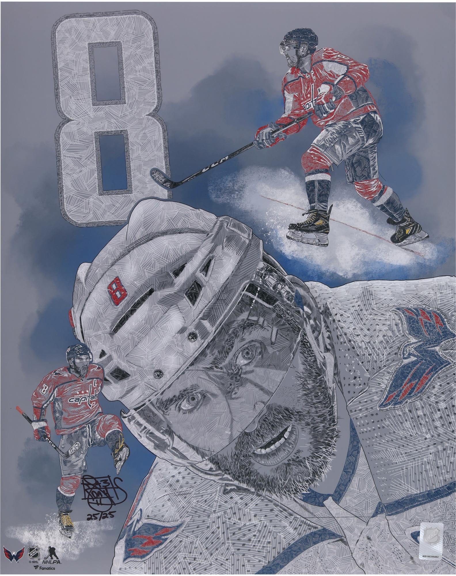 Alex Ovechkin Washington Capitals 16" x 20" Photo Print - Designed and Signed by Artist Maz Adams - Limited Edition 25 - Autographed NHL Photos