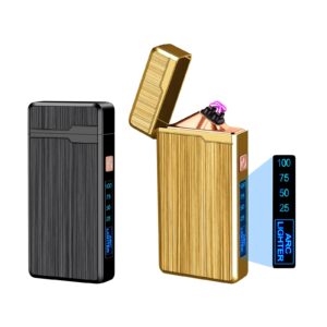 ULMCULM 2 PACK Electric Lighter,USB Rechargeable Lighter, Plasma Dual Arc Lighter, Windproof Flameless Lighter, Pocket Metal Lighter with LED Battery Indication for Indoor Outdoor (Black&Gold)