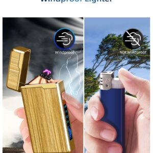 ULMCULM 2 PACK Electric Lighter,USB Rechargeable Lighter, Plasma Dual Arc Lighter, Windproof Flameless Lighter, Pocket Metal Lighter with LED Battery Indication for Indoor Outdoor (Black&Gold)