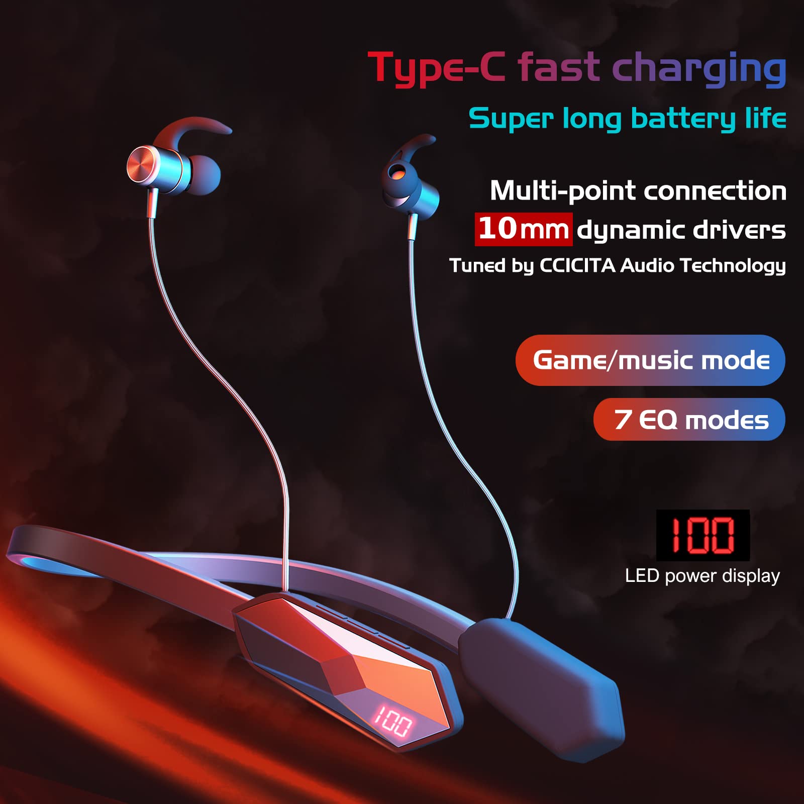 CCICITA Long Battery Life Neckband Bluetooth Headphones, X8 (150H Playtime) & X9 (200H Playtime)