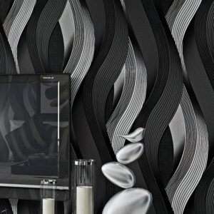 yaretzy peel and stick wallpaper black/white 3d wave stripe wallpaper removable sticky self adhesive wallpaper 20.8inch x 9.8ft