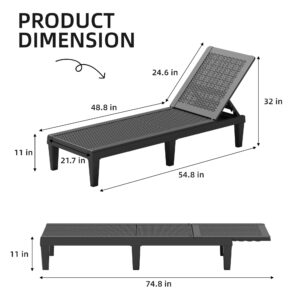 Greesum Outdoor Chaise Lounge Chairs Set of 2 with Adjustable Backrest, Waterproof PE Easy Assembly, Lightweight for Patio, Poolside, Beach, Yard, Dark Black