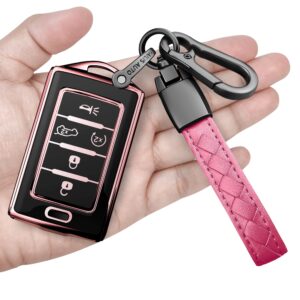 sindeda for jeep key fob cover with keychain soft full protection key shell key case compatible with 2021 2022 2023 2024 grand cherokee l grand wagoneer (5 buttons, pink)