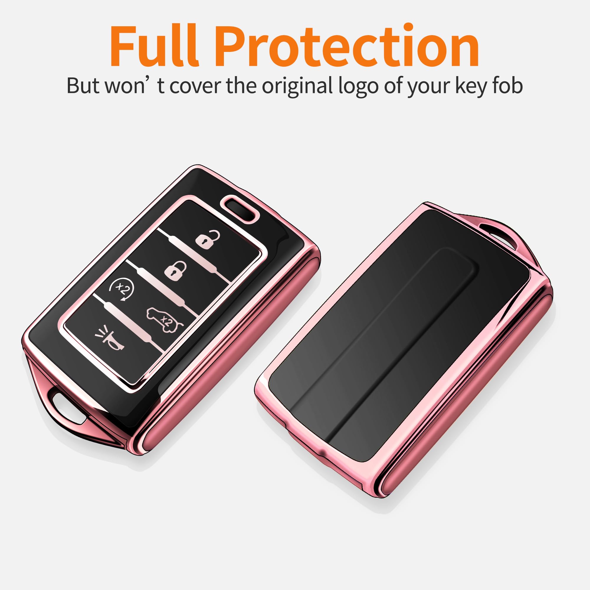 Sindeda for Jeep Key Fob Cover with Keychain Soft Full Protection Key Shell Key Case Compatible with 2021 2022 2023 2024 Grand Cherokee L Grand Wagoneer (5 Buttons, Pink)