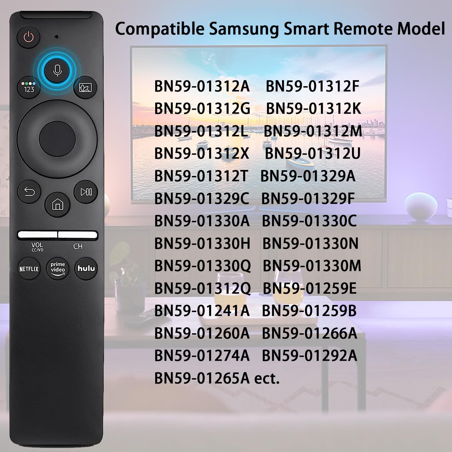 New BN59-01312A Voice Remote for Samsung Smart TV Bluetooth Mic Control Compatible for All Samsung Smart Curved Frame QLED LED LCD 8K 4K TVs with Voice Function