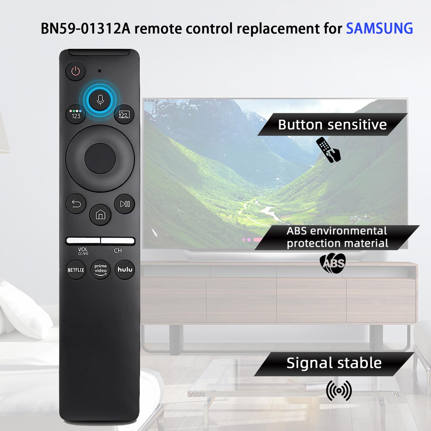 New BN59-01312A Voice Remote for Samsung Smart TV Bluetooth Mic Control Compatible for All Samsung Smart Curved Frame QLED LED LCD 8K 4K TVs with Voice Function