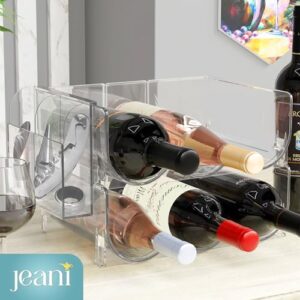 Jeani 2 Tiered Acrylic Water Bottle Organizer - Stackable Water Bottle Storage Rack with Attachable Side Bin - Multipurpose Water Bottle Shelf, Tumbler Organizer for Kitchen Cabinets, Pantry and More