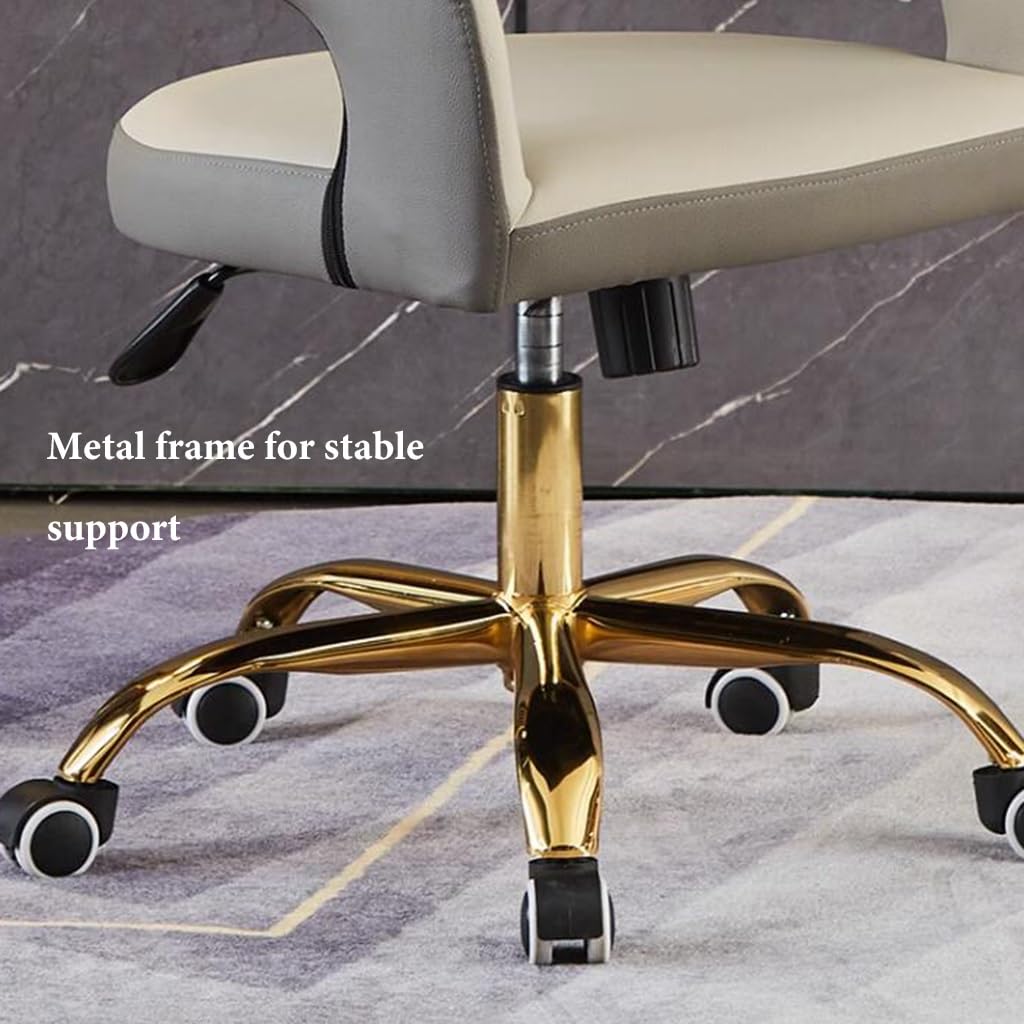 Leather Office Chair, Mid Century Desk Chair with Wheels and Ergonomic Armrests, Adjustable Swivel Rolling Task Chair, Upholstered Leisure Arm Chair for Home Office (Color : /White B)