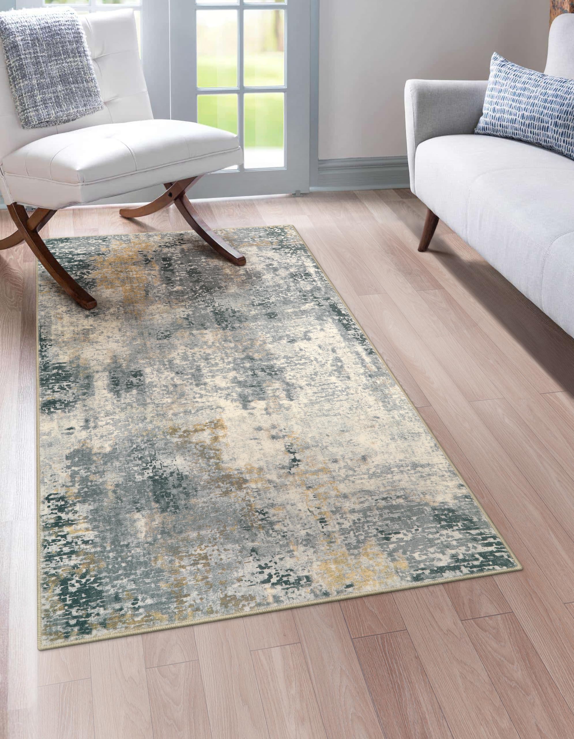 Morebes Modern Grey Area Rug Entryway Rug: 3x5 Rug Non Slip Abstract Soft Fluffy Pile Washable Carpet with Low Shaggy for Bedroom Dining Room Home Office Decor Under Kitchen Table