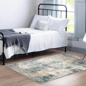 Morebes Modern Grey Area Rug Entryway Rug: 3x5 Rug Non Slip Abstract Soft Fluffy Pile Washable Carpet with Low Shaggy for Bedroom Dining Room Home Office Decor Under Kitchen Table