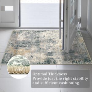 Morebes Modern Grey Area Rug Entryway Rug: 3x5 Rug Non Slip Abstract Soft Fluffy Pile Washable Carpet with Low Shaggy for Bedroom Dining Room Home Office Decor Under Kitchen Table