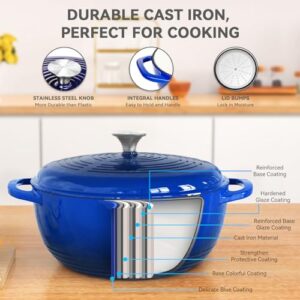 magicplux Dutch Oven Pot with Lid, Enameled Cast Iron Dutch Oven 6 Quart, Cast Iron Pot for Cooking, Blue