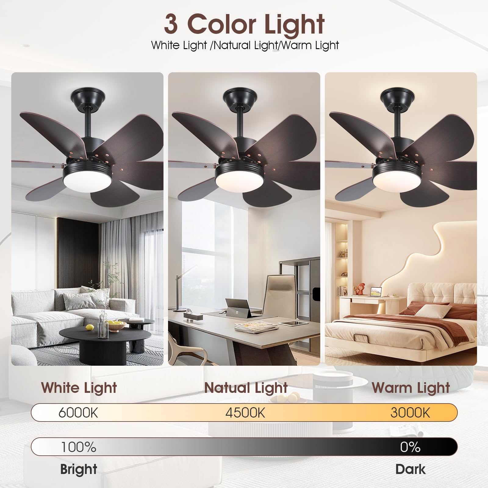 MADSHNE Ceiling Fans with Lights and Remote,36" Black Outdoor Ceiling Fans with 6 Reversible Wood Blades,Small Modern Ceiling Fans for Patio Kitchen Bedroom