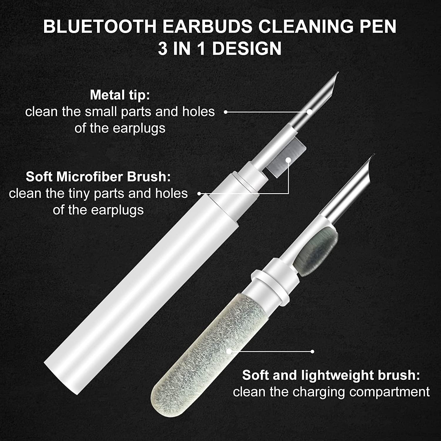 Cleaning Pen, Cleaning kit for Headphones and Cellphones, 3 in 1 Cleaning Kit for Bluetooth Airpods Case, Earbuds, Camera.