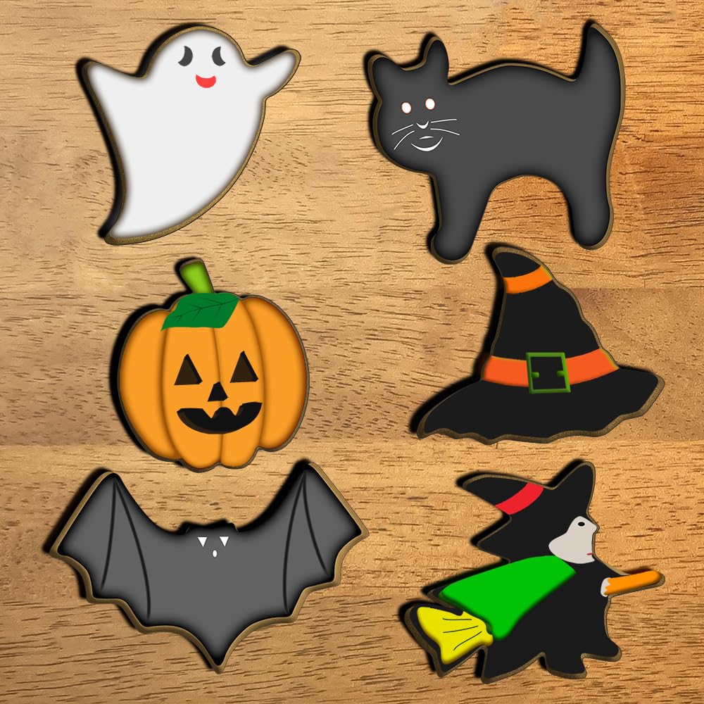 Halloween Cookie Cutters Set - Ghost, Pumpkin, Bat, Cat, Witch, Witch Hat - 6Pcs Halloween Cookie Cutters Large for Halloween Party - Cookie Cutters Halloween Shapes for Holiday Fall Baking