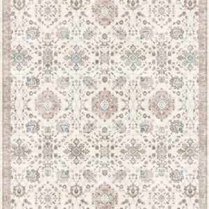 Mcadore 8x10 Area Rugs Washable Boho Rug, Non Slip Carpet for Living Room, Bedroom, Kitchen, Soft Low-Pile Rug, Beige/Floral