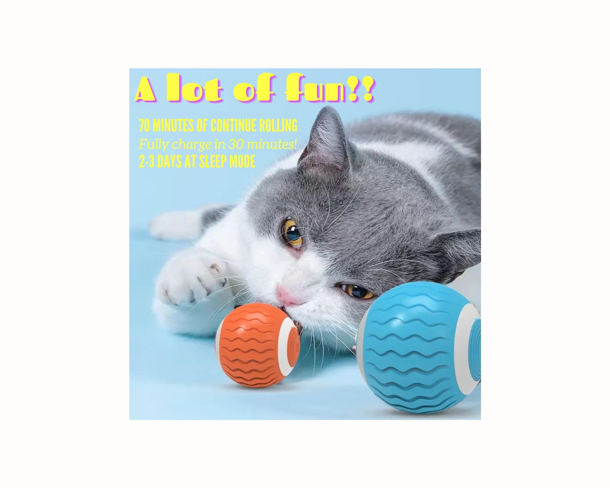 MYKIKI´s Catnip Smart Interactive Cat Toy, 2 Modes to Use, Automatic Rolling Ball for Indoor Cat Kitten, Quiet Operation, Easy to Use, Obstacle Avoidance, USB Rechargeable.