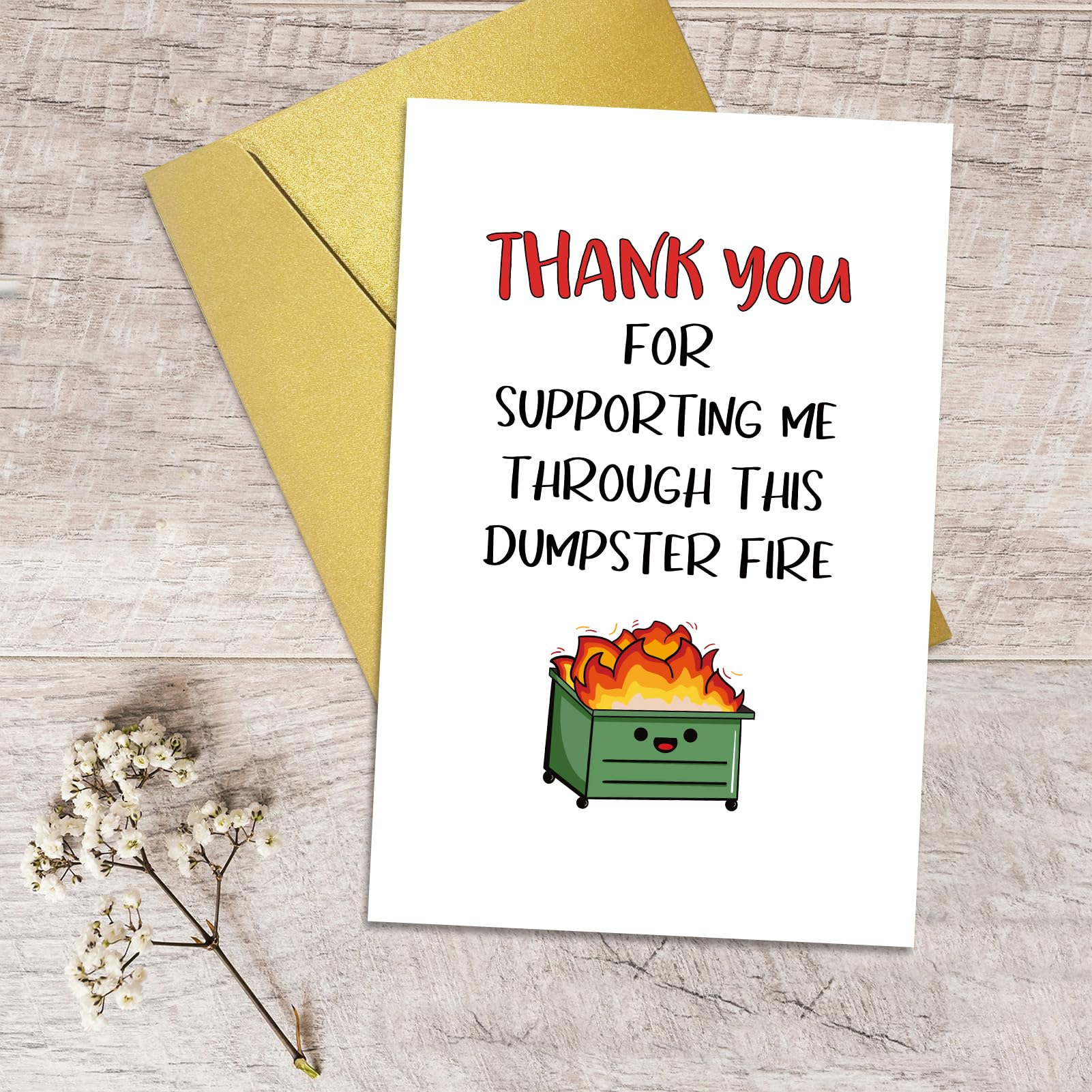 Qiliji Funny Thank You Card for Men Women, Appreciation Card for Coworker Boss Teacher Friend Doctor, Thank You For Supporting Me Through This Dumpster Fire