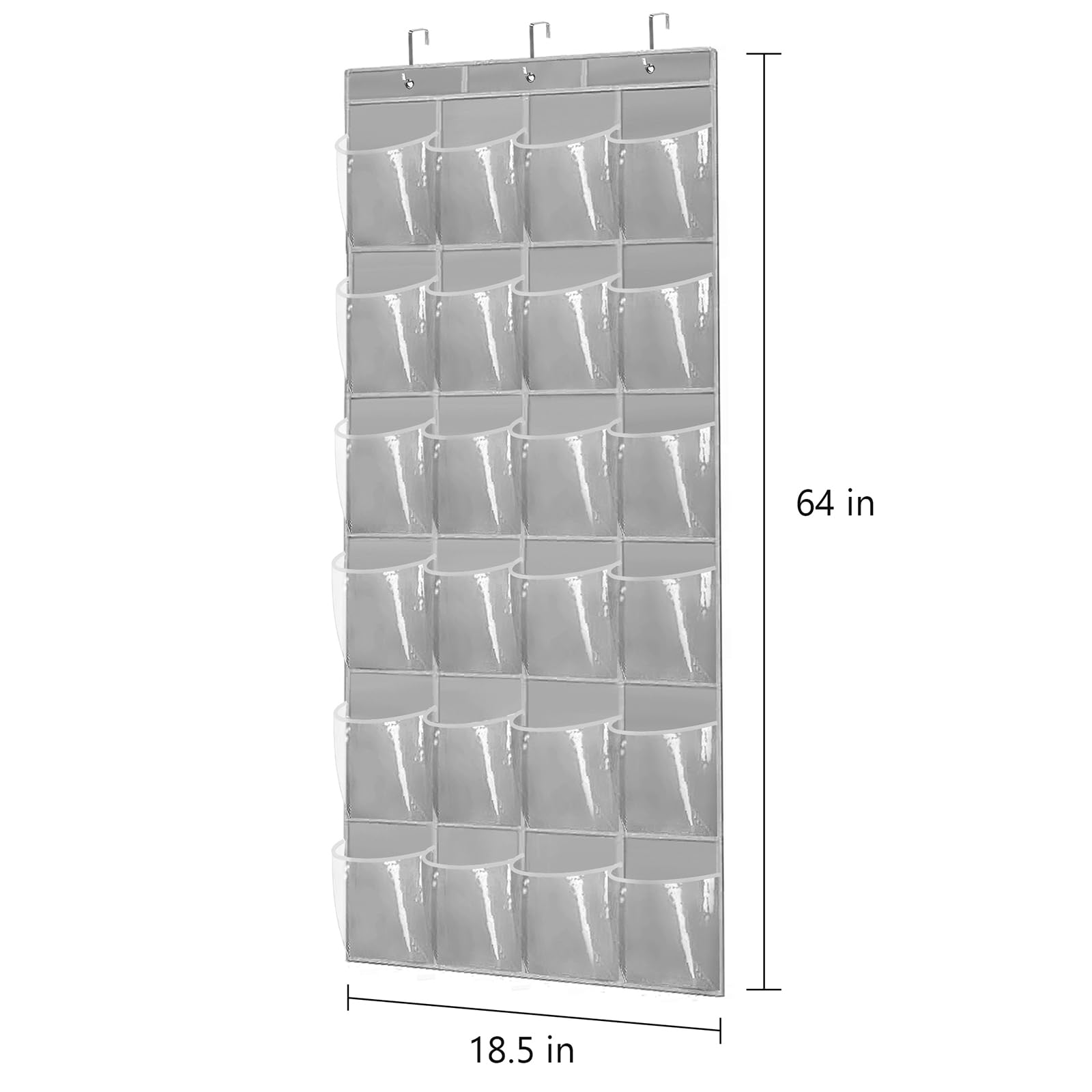 Over The Door Shoe Organizer - Space Saving Shoe Rack for Closet Door with 24 Pockets and Hook, Shoe Holder Back of Door Organizers for Shoes, Hanging Shoe Organizer (Gray)