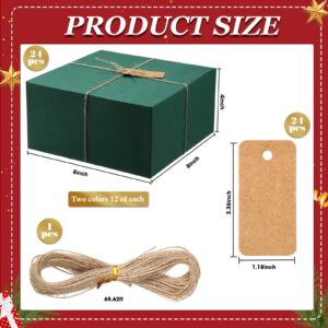 Lincia 24 Set 8'' x 8''x 4'' Mother Day Gift Boxes Square Cardboard Box with Lid Bulk Bridesmaid Proposal Square Gift Box with Jute Rope and Tag for Women Gift Wrapping(Green, Red)