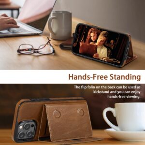 LOHASIC Compatible with Magsafe iPhone 15 Pro Max Wallet Case, Luxury Leather Detachable Credit Card Holder Slot Magnetic Pocket Phone Cases for iPhone 15 Pro Max 2023 New - Brown