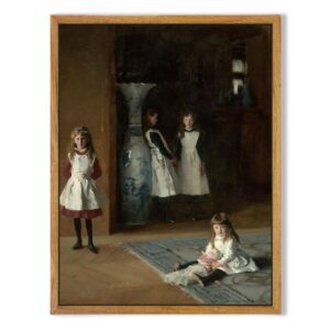 zzudis framed canvas prints wall home art classical oil painting the daughters of edward darley boit,1882 canvas prints vintage wall decor for bedroom, study,living room-12x16in natural framed