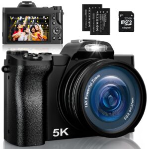 5k digital camera, wifi vlogging camera with 32g sd card, 48mp autofocus compact camera 6-axis stabilization travel camera with uv filter 16x digital zoom and 2 batteries for boys, girls, beginners