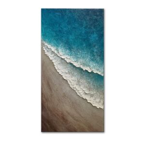 Blue Ocean Sea Wall Art Seaside Hand Painted Oil Painting on Canvas Large Beach Pictures Modern White Wave Artwork for Bedroom Home Office Decor