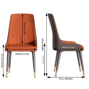 Dining Chairs Set of 2: Faux Leather Upholstered Modern Chair with Backrest - Armless Accent Chairs with Metal Legs for Kitchen Living Room Bedroom (Orange+Grey)