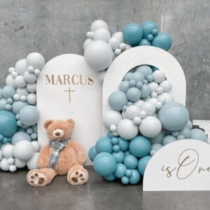 148pcs dusty blue balloon arch kit,double stuffed blue balloon garland pastel blue grey white balloons slate blue balloon arch for baby shower boy birthday gender reveal bridal party decorations