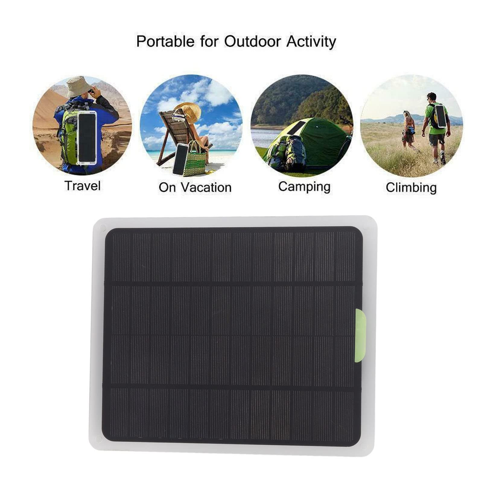 FOLOSAFENAR Portable Solar Panel, DC12V Type C Dual USB Output Solar Power Panel Slow Charging Long Lasting Battery Life 10W for Travel