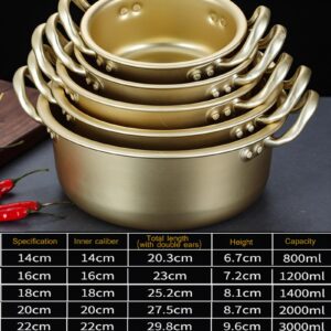 Aluminium Korean Ramen Noodle Pot 14/16/18/20/22cm Stockpot Soup Cooking Pot with Lid Soup Stew Pot Saucepan Small Pasta Pot Cookware for Home Hotel Commercial (14cm)