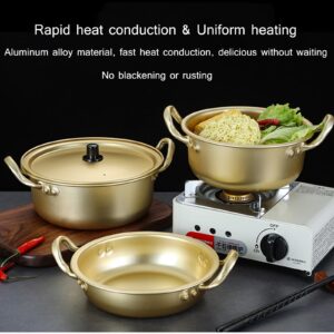 Aluminium Korean Ramen Noodle Pot 14/16/18/20/22cm Stockpot Soup Cooking Pot with Lid Soup Stew Pot Saucepan Small Pasta Pot Cookware for Home Hotel Commercial (14cm)