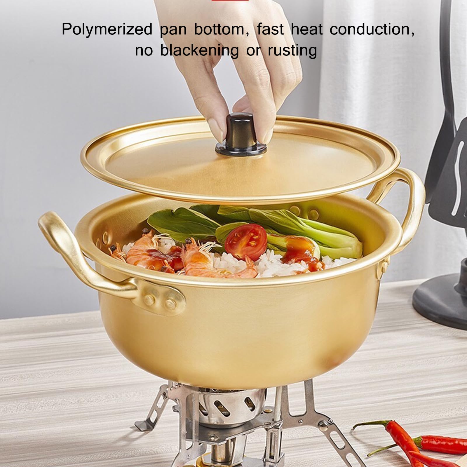 Aluminium Korean Ramen Noodle Pot 14/16/18/20/22cm Stockpot Soup Cooking Pot with Lid Soup Stew Pot Saucepan Small Pasta Pot Cookware for Home Hotel Commercial (14cm)