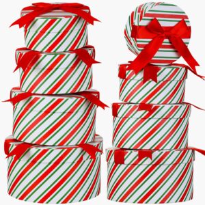 qilery 8 pcs christmas round nesting gift boxes candy cane gift boxes red and white christmas cookie boxes with lids 4 assorted size stackable cardboard box with red ribbon for gift giving wrapping