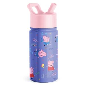 simple modern peppa pig kids water bottle with straw lid | reusable insulated stainless steel cup for school | summit collection | 14oz, peppa pig bubbles