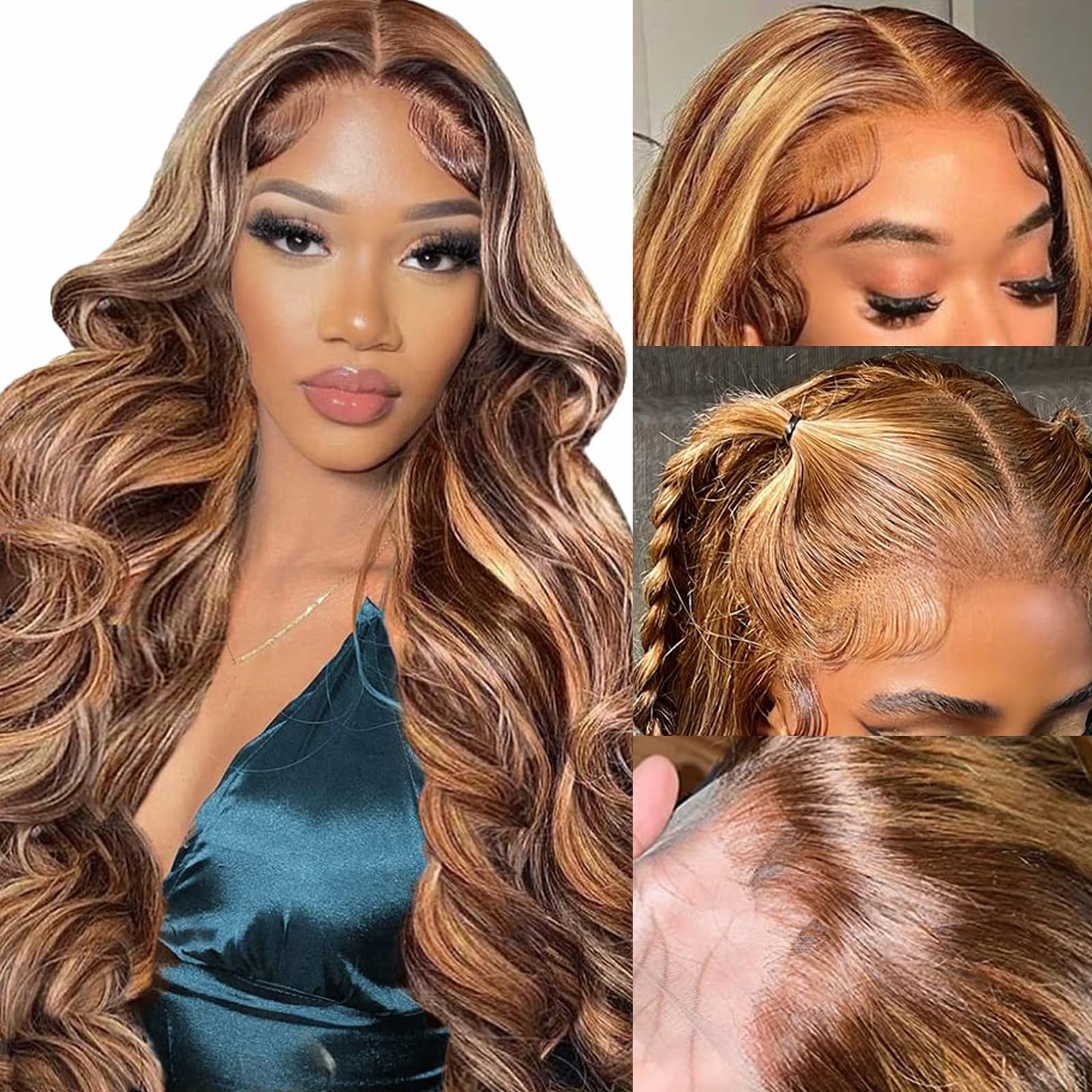 TXIXS 26 Inch Honey Blonde Lace Front Wig Human Hair 13x4 Ombre Lace Front Wig Human Hair Pre Plucked with Baby Hair 180% Highlight Glueless Lace Front Wigs Human Hair Body Wave Lace Frontal Wigs