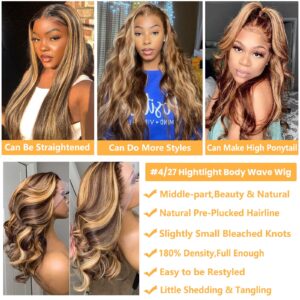 TXIXS 26 Inch Honey Blonde Lace Front Wig Human Hair 13x4 Ombre Lace Front Wig Human Hair Pre Plucked with Baby Hair 180% Highlight Glueless Lace Front Wigs Human Hair Body Wave Lace Frontal Wigs