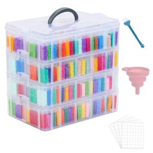 QUEFE 352 Slots 4-Tier Diamond Painting Accessories Storage Container, Portable Bead Organizer Box, Stackable Crafts Organizers for DIY Diamond Art Craft Jewelry Bead Storage