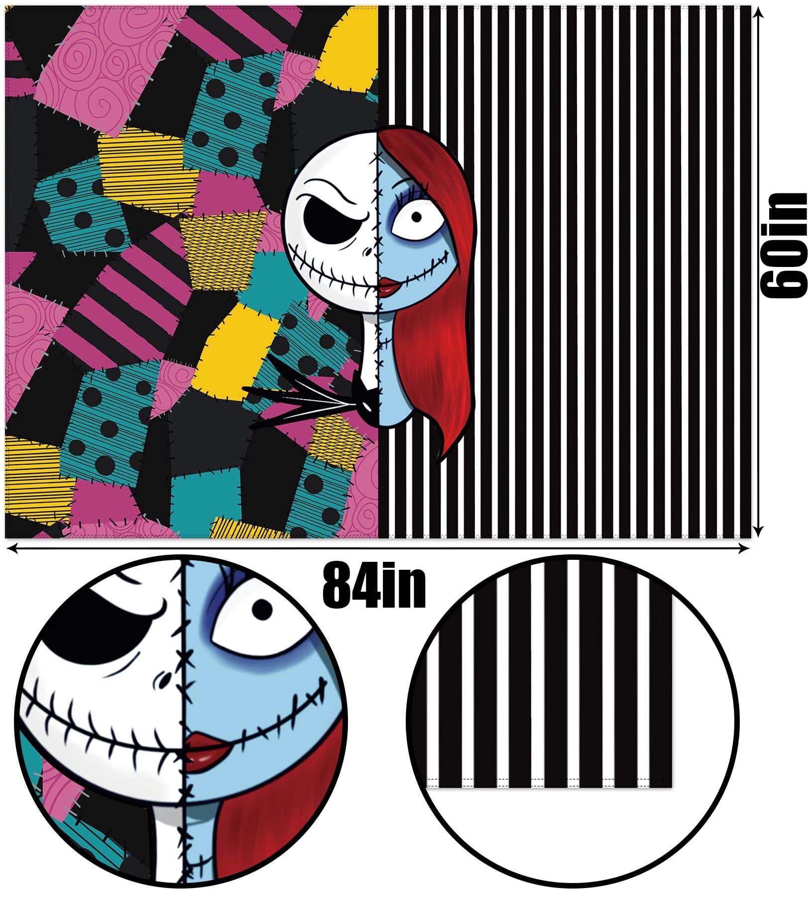 Heyfary The Nightmare Before Christmas Tablecloth Halloween Jack Skellington and Sally Birthday Party Decoration Home Kitchen Dining Room Rectangular Table Cloth Decor (60''×84'')