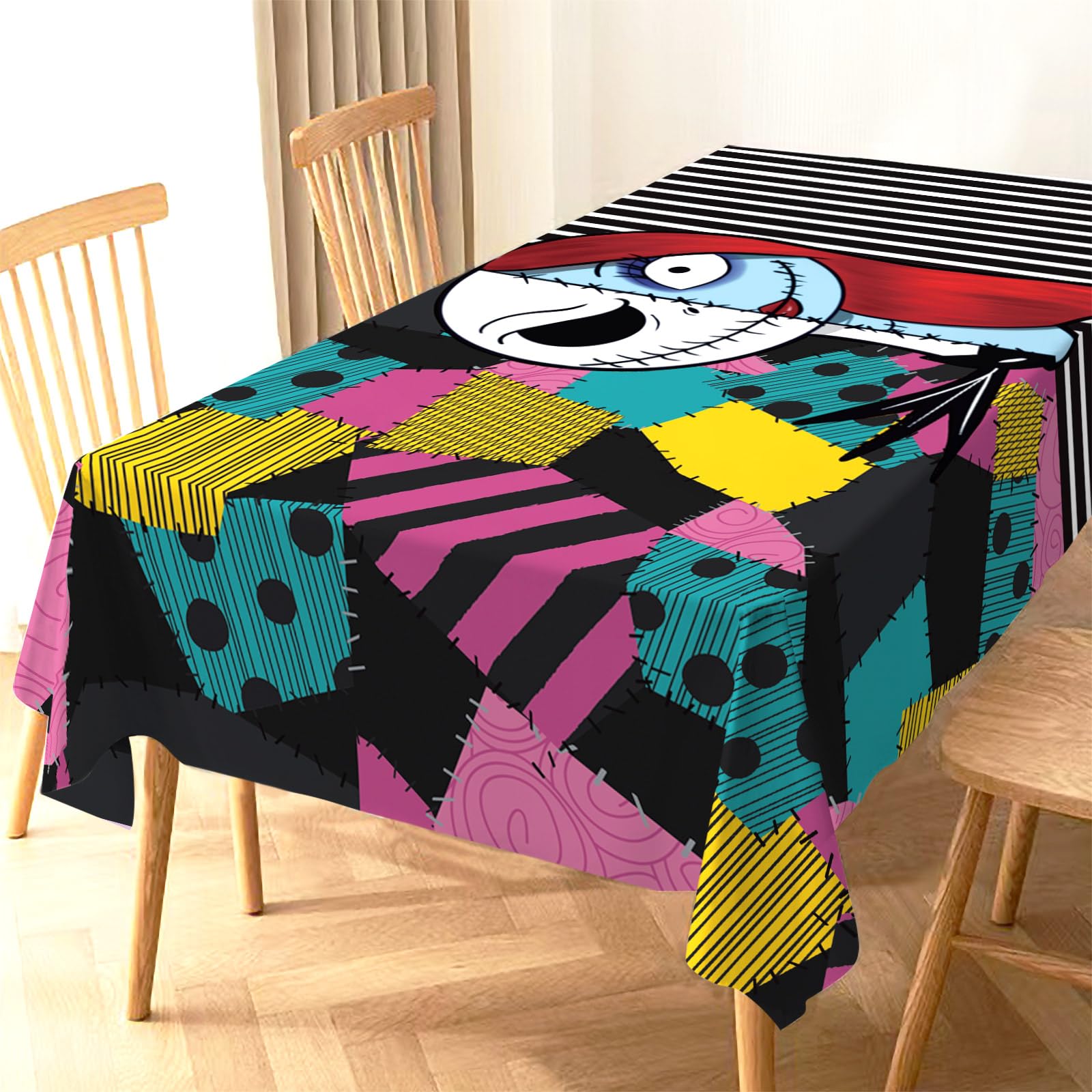 Heyfary The Nightmare Before Christmas Tablecloth Halloween Jack Skellington and Sally Birthday Party Decoration Home Kitchen Dining Room Rectangular Table Cloth Decor (60''×84'')