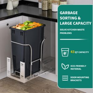 YITAHOME 43 Quart (XL) Pull-Out Trash Can Recycling Bin with Lid for 14.2" W x 22.2" D x 29.5" H Minimum Cabinets, Sliding Under Mount Kitchen Waste Garbage Container with Soft-Close Slides, Black