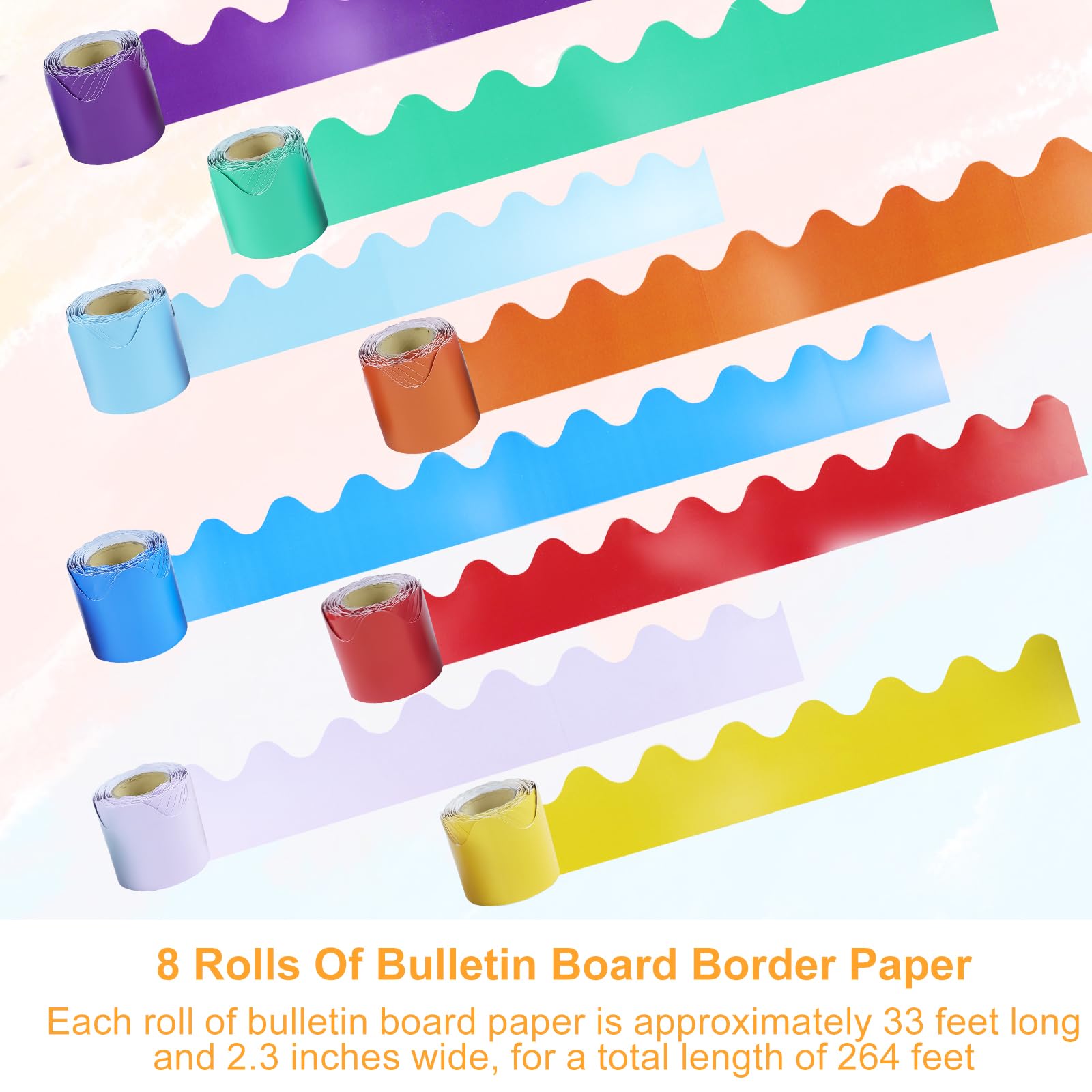 8Pcs Bulletin Board Borders, Borders Classroom Bulletin 264FT, Classroom Borders for Bulletin Board, Bulletin Board Trim Decorate Bulletin Boards Suitable for School Walls, Windows, Door