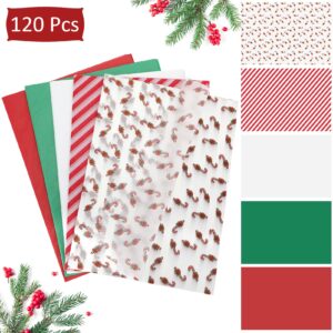 LOADSFUN Christmas Tissue Paper, 120 Sheets Bulk Tissue Paper for Gift Bags Assorted Design Gift Christmas Wrapping Paper, Red Green White Tissue Paper for Xmas Holiday Crafts (Christmas Candy Canes)