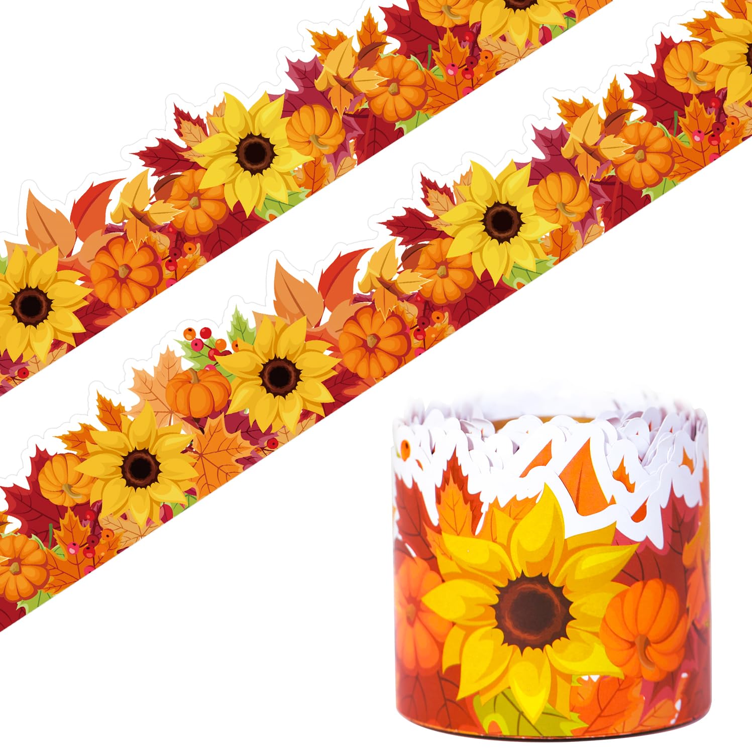 66ft Fall Bulletin Board Borders Sunflower Maple Leaves Pumpkins Theme Border Trim for School Classroom Blackboard Office Chalkboard Autumn Themed Party Thanksgiving Decoration Wall Decor