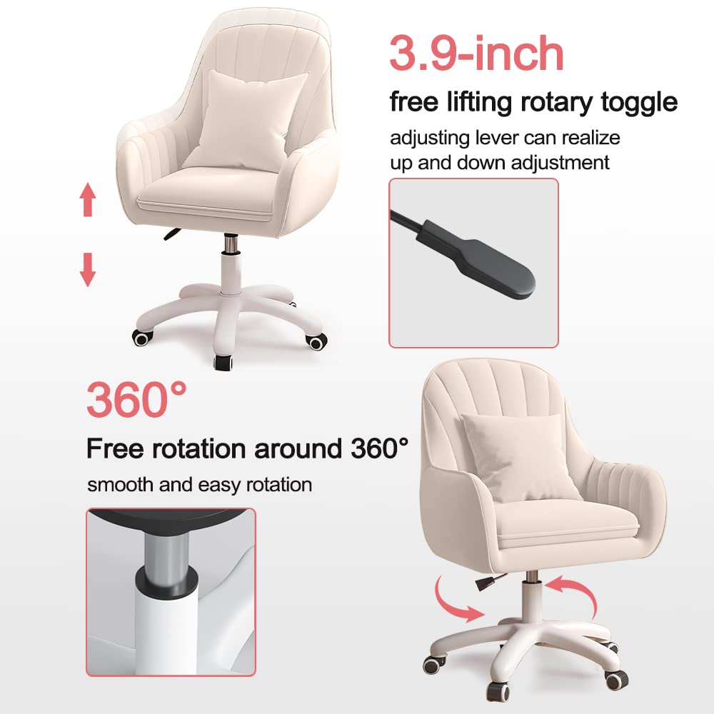 Home Office Chair Computer Chair with Mid-Back Upholstered Modern Tufted Computer Task Chair Swivel Height Adjustable Velvet Accent Chair.